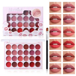 Miss Rose 24 Color Lipstick Palette with Brush, Matte Finish, Smooth Application, Versatile Use, Elegant Look, Daily Makeup Essential