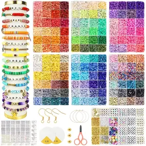 Clay Beads Bracelet Making Kit Colorful Flat Polymer Heishi Beads Set for Friendship Jewelry Making with Pendant Charms Crafts Gifts for Adults