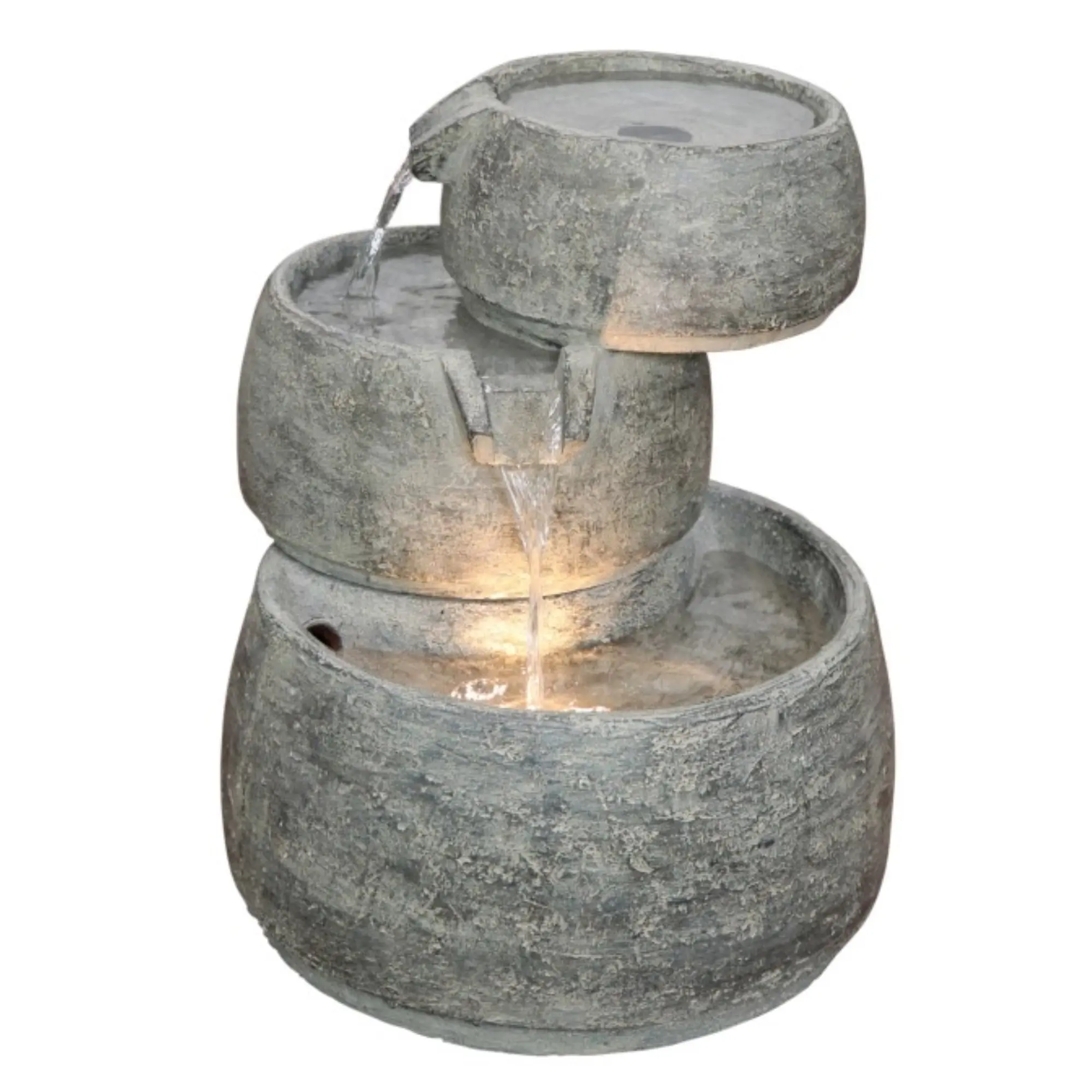 Classic Home and Garden Indoor/Outdoor 3-Tier Cascading Fountain with LED Light, Lightweight Poly-resin, Quartz Color, 15"H