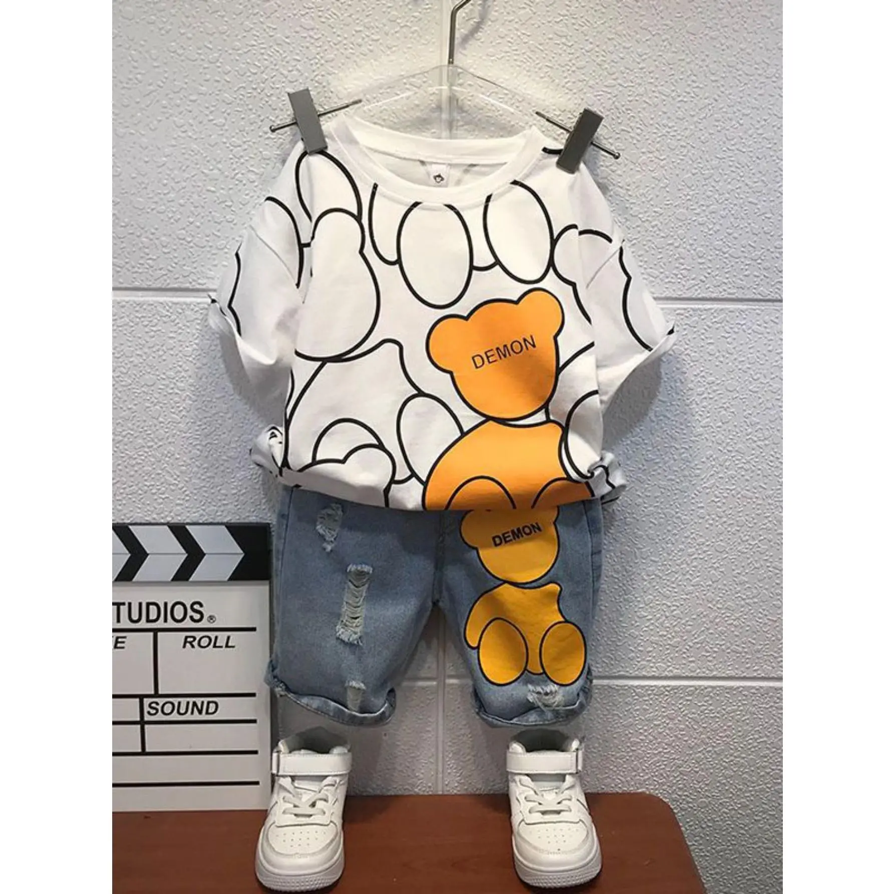 Boys' Two-Piece Summer Outfit UW11977678 | New Stylish Short-Sleeve T-Shirt & Shorts Set for Boys, Casual Non-Stretch Polyester, Crew Neck, Regular Fit, Outdoor Wear