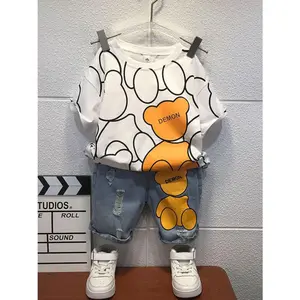 Boys' Two-Piece Summer Outfit UW11977678 | New Stylish Short-Sleeve T-Shirt & Shorts Set for Boys, Casual Non-Stretch Polyester, Crew Neck, Regular Fit, Outdoor Wear