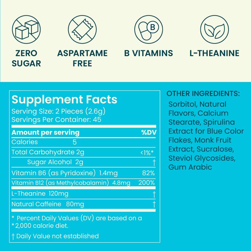 Neuro Energy Caffeine Mints (90 Pieces) - Sugar-Free Nootropic Mints for Energy & Focus with L-theanine, Caffeine, Vitamin B12 & Vitamin B6 - Peppermint Flavor Healthcare Fitness