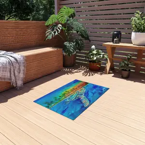 Jen Callahan Artist Mat "Above Below Sea Turtle" Quick-Dry Slip-Resistant Nautical Seascape Outdoor Rug for Hot Tub, Patio, Nautical Area Rugs, Seascape Area Rugs