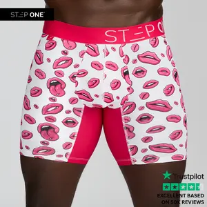 Step One Men's Boxer Brief - Luscious Lips, Anti-Chafe, Breathable Bamboo Fabric, UltraGlyde Panels, Hidden Elastic Pouch, Premium Underwear, Athletic Daily wear