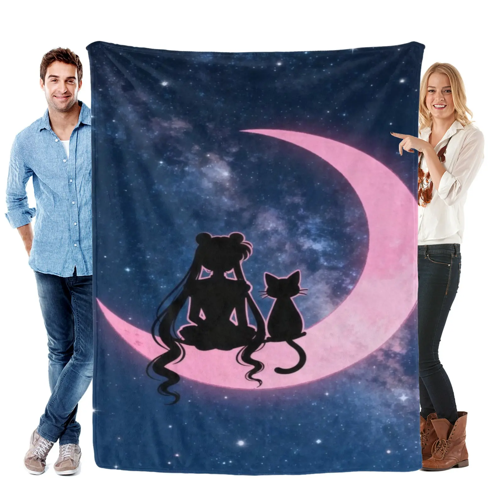 Sailor Moon Minimal Galaxy Silhouette Blanket, Ultra Soft Flannel Sailormoon Sailor Moon Merch For All Anime Fan Holiday Presents