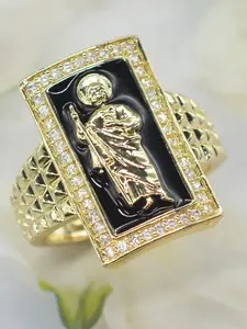 Men's Fashion Hip Hop Saint Jude Statue Adjustable Ring, Religious Occasion and Streetwear, Classic Vintage Holiday Jewelry Gift