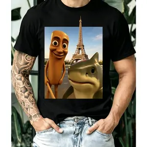 [ 🎁 100% Cotton] Funny tung tung tung sahur tralalero tralala selfie brainrot  travle "The Eiffel Tower in France"    T-Shirt for men and woman