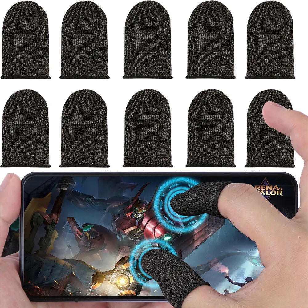 10PCS Spandex Black Mobile Gaming Finger Sleeves for Smartphone Handheld Controllers, Anti-Sweat, Breathable, Seamless, 0.05mm Ultra-Thin, High-Sensitivity Touchscreen Cover for Smooth Games, Compact Protective Accessories