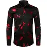 ZEROYAA Men's Slim Fit 3D Metallic Rose Floral Printed Long-Sleeve Button-Down Dress Shirt - Hip Hop, Party, Casual Fitted Fabric Top, Mens Fashion, Perfect Gift for Boyfriend, Black, Pink