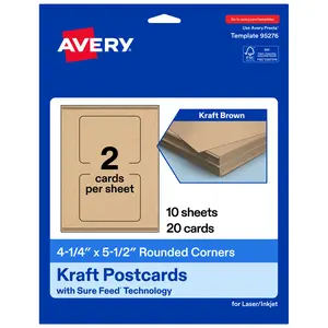 Avery 4-1/4" x 5-1/2" Rectangle Rounded Corner, Kraft Brown Postcards