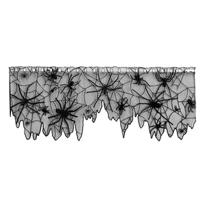 Gothic Halloween Spider Web Lace Curtain 4-Way Valance 60x22 Black - Perfect for Your Home Decor