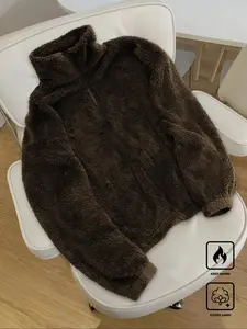 Warm Fleece High Neck Half Zip Top, Soft Polar Fleece Material, Comfortable Fit, Fall & Winter Layering, Casual Party Wear, Unisex, Multiple Colors, Lady Coats