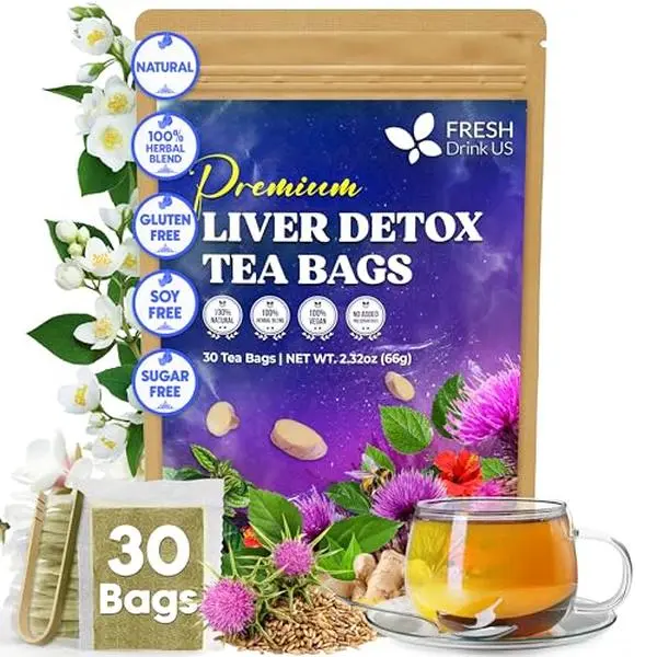 【FreshDrinkUS】 Premium Milk Thistle Hibiscus Tea – Strong Blend Of Milk Thistle, Hibiscus, Peppermint & Ginger | Fennel, Lemongrass & Orange Peel with Stevia | Vibrant Caffeine-Free Botanical Blend