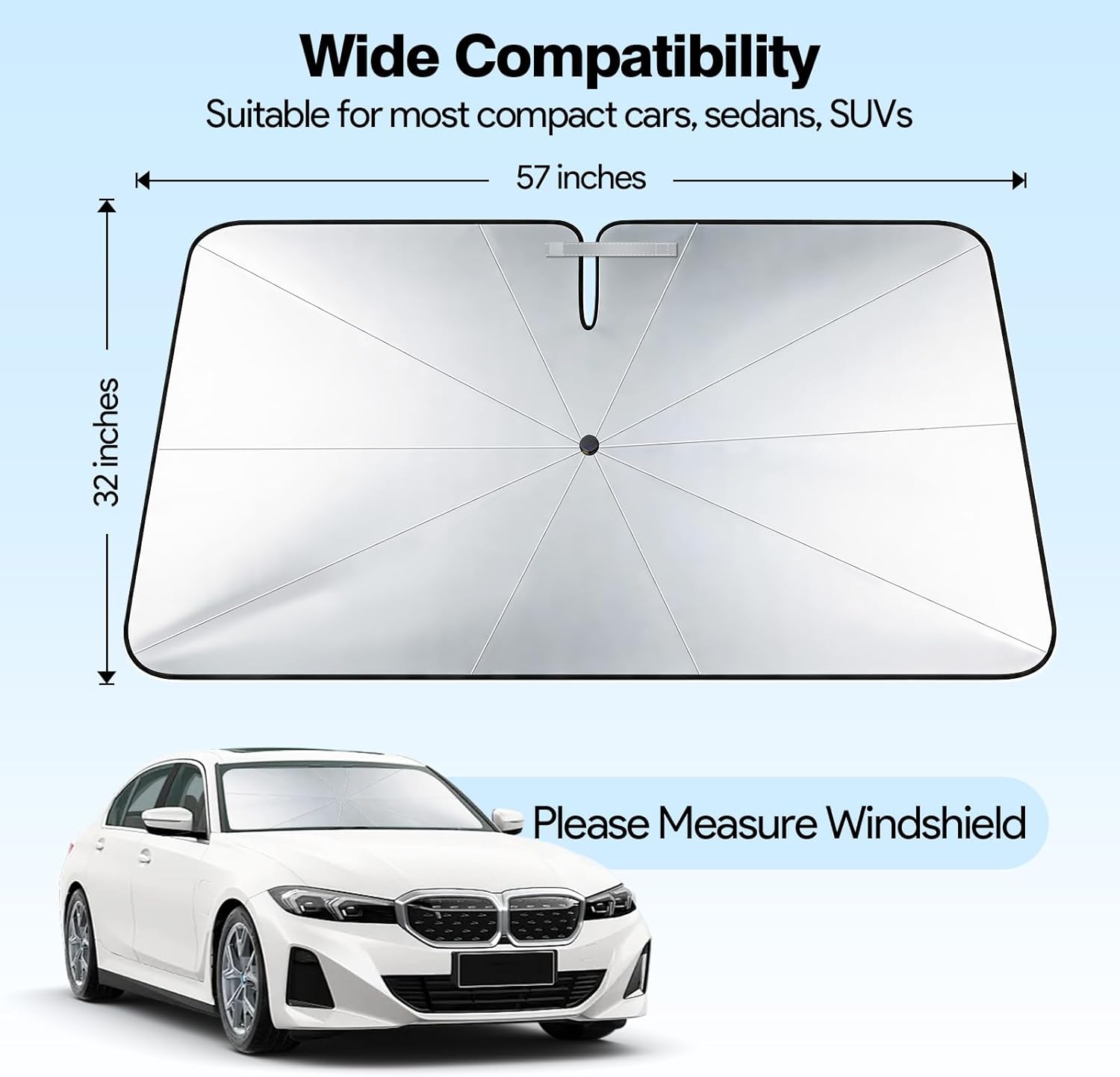 Two Packs [Upgraded] Windshield Sun Shade Umbrella - [Vinyl Coating Heat Shield] Protect Car from Sun Rays & Heat Damage Keep Cool and Protect Interior, Spring Structure Edge Medium 56" L x 31" W, Durable Sun Shade, Shade For Car Window