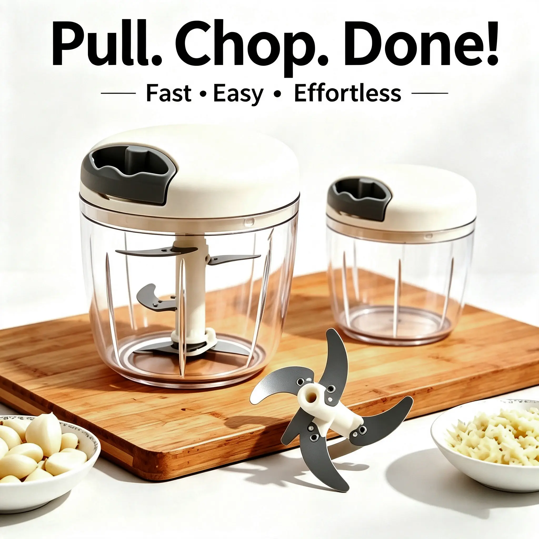 Easy Pull Manual Food Chopper - Hand Operated Vegetable Garlic Mincer, Multi-Function Kitchen Chopper for Onion, Ginger, Herbs, Nuts, Salad Dressing