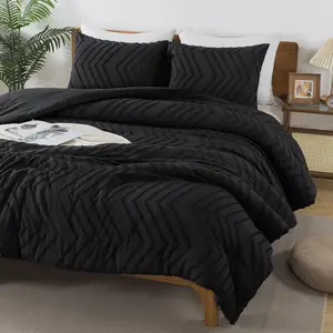 Black Comforter King, Boho Fluffy Warm Lightweight Comforter Sets for King, 3 Chevron Tufted Aesthetic Microfiber Lightweight Comforter