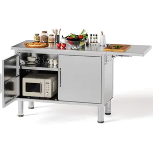 YODOLLA Stainless Steel Kitchen Cabinets, 57"x19.7" Commercial Worktable with Extend Panel & Adjustable Shelf, Heavy-Duty Kitchen Prep Table Workbench for Home Cupboard Furniture