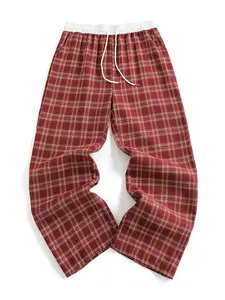 Women's Casual Plaid Patchwork Loose Fit Straight Leg Pants, Adjustable Waistband, Side Pockets, All Seasons, Home & Outdoors