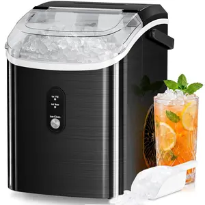 Antarctic Star Nugget Ice Maker Countertop, 35lbs/24H Ice Machine, Soft Chewable Sonic Ice, Self-Cleaning, Fast Ice Ready in 8 Minutes, Compact Design with Handle, Stainless Steel Black