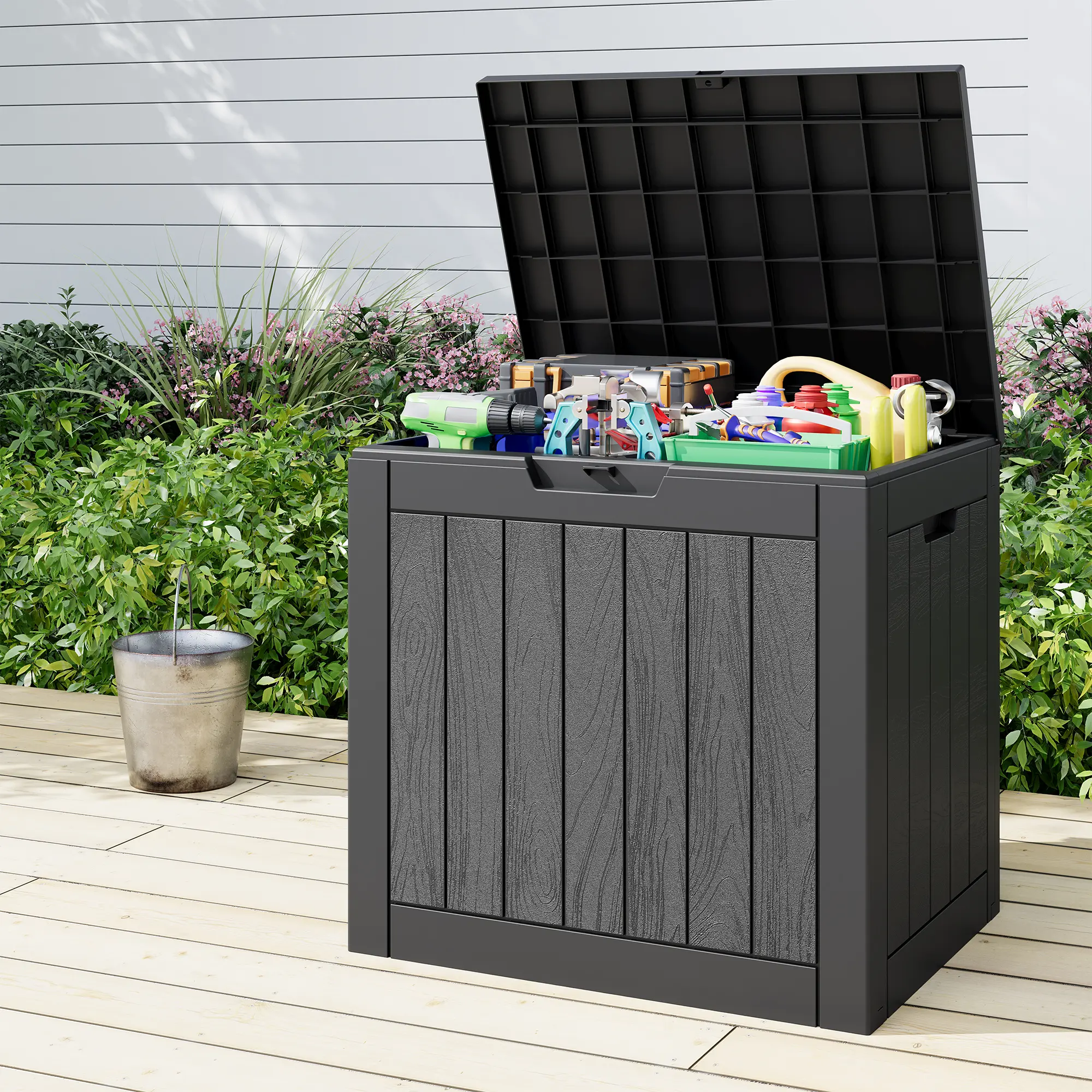 31-Gal Resin Deck Box, Weatherproof Outdoor Storage Box  – Large Home & Garden Organizer for Cushions, Tools, Pool Accessories