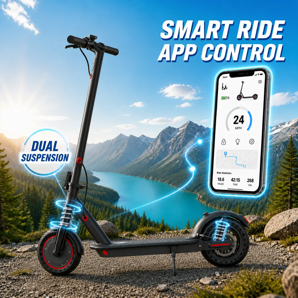 2026 Foldable Electric Scooter for Adults with Seat & Storage Bag, 16-22 MPH, 12-50 Mile Range, 8.5"/10"/14" Tires, Dual Suspension & Brakes, App Control Commuter E-Scooter