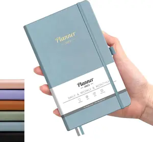 2025 Pocket Calendar Pocket Planner, Monthly and Weekly Planner, Vegan Leather Hardcover, Gray Blue