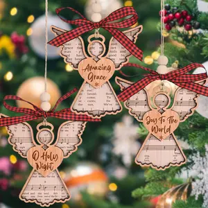 3styles Merry Christmas Wooden Gifts, Joy To The World, Amazing Grace, O Holy Night Angel-shaped double-layer Wooden Ornaments Pendant. Musical Score Pattern, Party Surprise Gift, Holiday Celebration Decor Gift, Hanging Decor Outdoor Garden Decor Pendant,