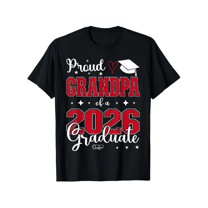 Unisex Menswear Short-Sleeve Graphic T-Shirt - Proud Grandpa of 2026 Graduate Design, Round Neck, Regular Fit, Digital Heat Transfer, All-Season, Ideal for Graduation Season, Casual Wear, Family