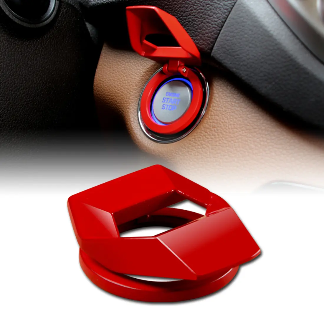 Lambo Style Black or Red Aluminum Engine Start Stop Button Decoration Ring Trim Cover