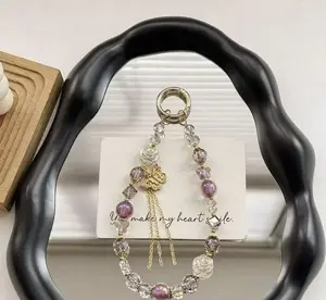 Gold Butterfly Tassel Mobile Phone Chain Female High-End Luxury Niche Wrist Pendant Short Mobile Phone Case Pendant Beaded Bracelet High-End Jewelry