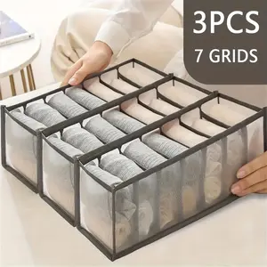 3pcs Foldable Underwear & Socks Storage Box, Durable Nylon Mesh Design, 17 Compartments, Options, Closet Organizer, Foldable Storage Boxes