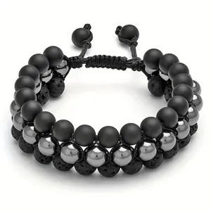 Natural Stone Three Row Beaded Frosted Stone Bracelet for Women and Men - Perfect for Daily Occasions, Gifts, and Parties