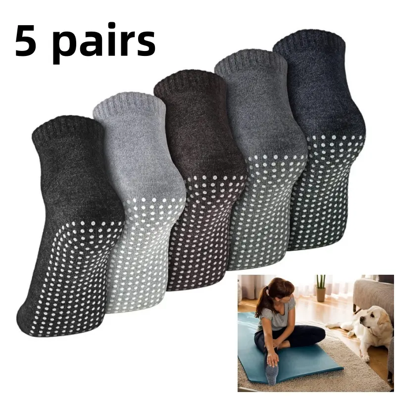 Unisex Cushioned Grip Athletic Socks (5 Pairs) - Adults' Soft Non-Slip Cushioned Training Socks for Home Yoga, Ballet, Martial Arts, Beauty & Personal Care Use