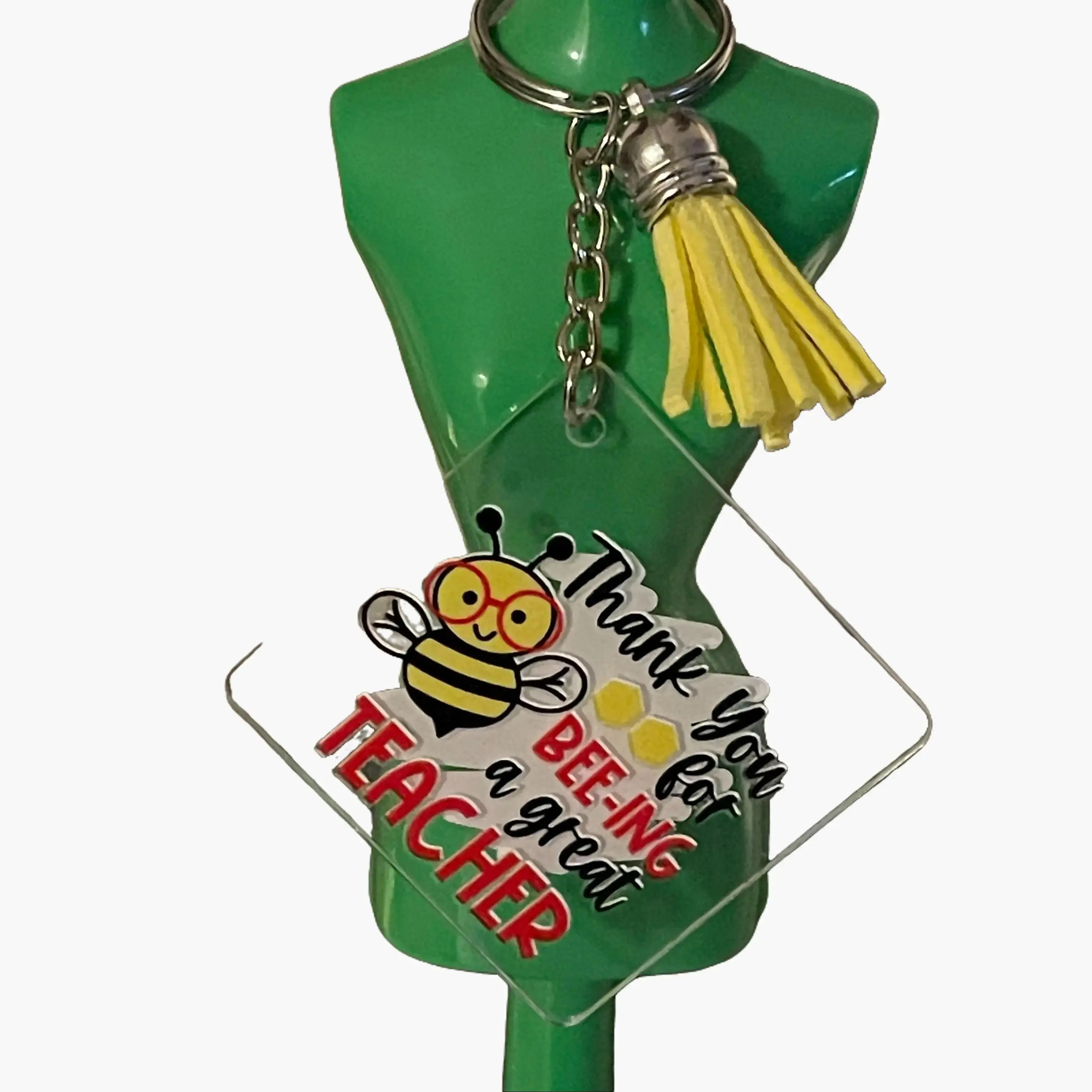 Thank you for Bee-ing A Great Teacher Inspirational & Funny Teacher Appreciation Acrylic Keychains with Durable UV Stickers and Tassel 1.96" Square