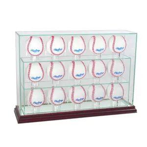 212 MAIN Cherry Wood 15-Baseball Upright All-Glass Collectible Display Case