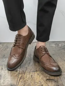 Men's Simple Fashion Comfortable Block Carving Business Derby Shoes, Wingtip Dress Shoes, Stylish Casual Sneakers for Daily Wear, Trendy Footwear for Men