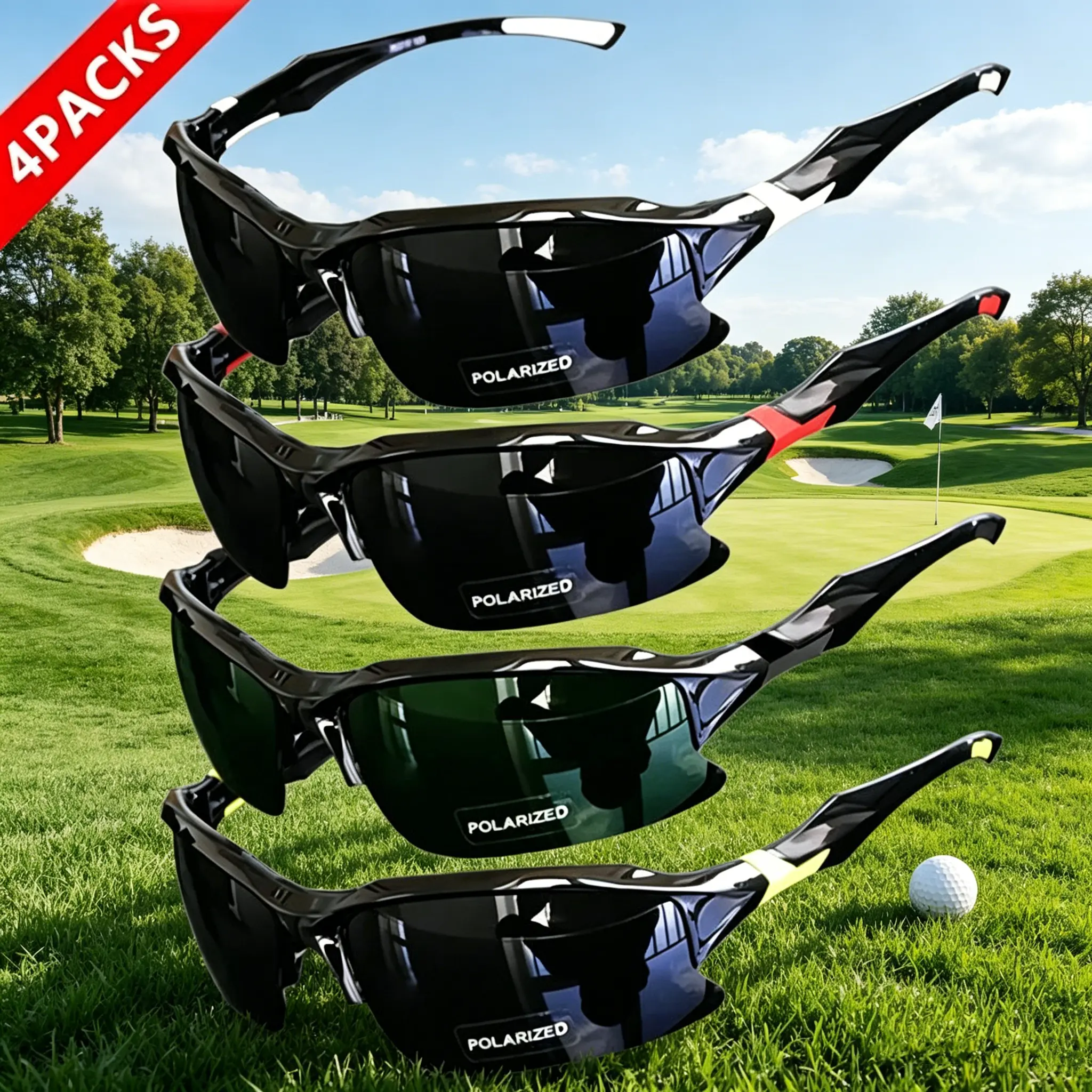 4-Pack Outdoor Polarized Stylish Sports Glasses for Men & Women – Windproof, Perfect for Baseball, Running, Fishing, Golf & Driving