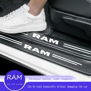 Car Door Threshold Carbon Fiber Door Sill Protection Strip Scuff Plate Decorative Sticker Badge Accessories For RAM