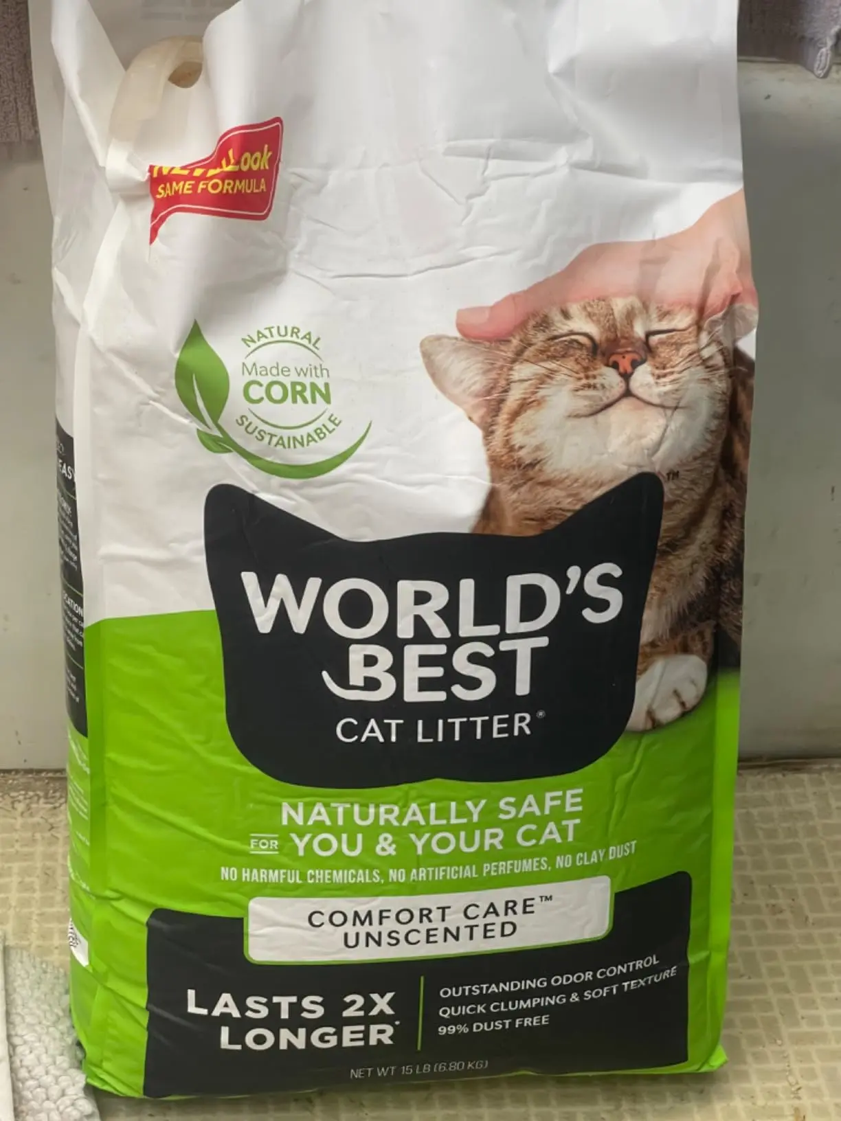 World's Best Cat Litter, Comfort Care, Unscented, Odor Control, 8 lb Bag | Gentle odor control for sensitive cats and lasts 2x longer; natural corn litter, quick clumping, flushable, 99% dust free