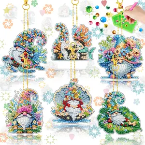 6-piece DIY diamond painting keychain, 5D diamond art pendant, handmade art decoration, includes keychain and tool kit, suitable for adults.