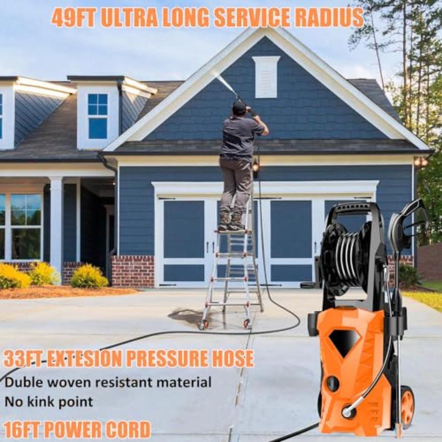 5000PSI Electric Pressure Washer - 2025 New Power Washer with Upgraded 33ft Pressure Washer Hose Reel Foam Cannon 4 Nozzle Set