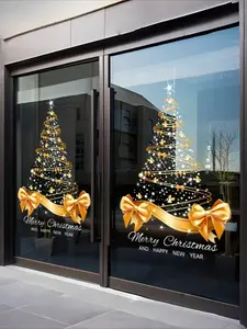 A Golden Christmas tree sticker DIY Merry Christmas sticker window glass door electrostatic sticker, Window Decals, Glass Decoration, Festive Pattern, Easy Application, Adhesivefree, Seasonal Decal, Festive Gift, Sticker decorations