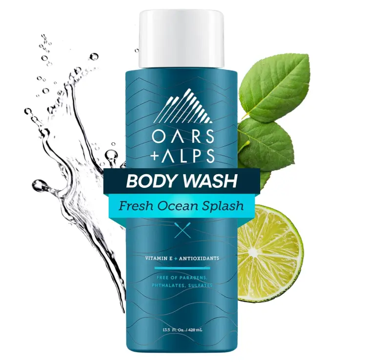 Oars + Alps Body Wash for Men, Mens Body Wash with Vitamin E and Antioxidants, Moisturizing, Hydrating, Paraben & Sulfate Free Cleanser, Fresh Ocean Splash, 1pk