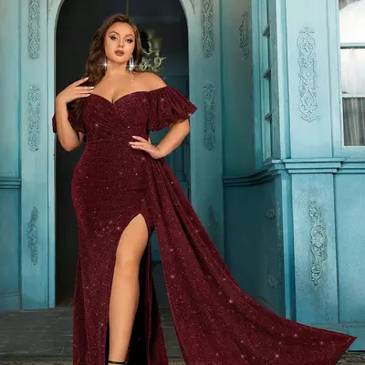plus size ruffle prom dress Zapaka Women Black White Dot Long Plus Size Prom Dress with Slit Mermaid Corset Strapless Tiered Ruffle Formal Dress with Sequins, Black White Dot /