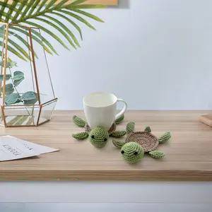 2PCS Crochet Tortoise Coasters Funny Handmade Woven Coaster Set Cute Turtle Shaped Mug Cup Mat Table Desk Decoration Ideal