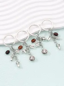 Simple Coffee Bean Mug Keychain, Alloy Cartoon Simulation Coffee Series, Trendy Bag Charm, Memorial Gift for Friends and Family
