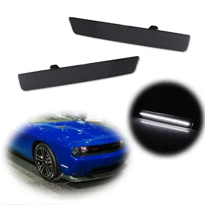 2PCS Smoked Lens White LED Front Side marker lamps Light For 2015 2016 2017 2018 2019 2020 2021 2022 2023 Dodge Challenger, Replace OEM 68195788AB, 68195789AB, 68195797AB, 68195796AB, 68195788, 68195789, 68195797, 68195796
