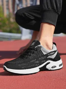 Men's Flyknit Air Cushion Soft Sole Shock Absorption Shoes, Fashion Trendy Breathable Casual Sports Sneakers, Comfortable Running Trainers, Fashionable Running Shoes