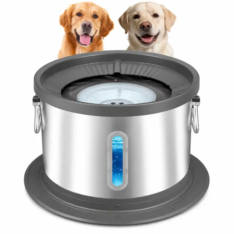 14L No Spill Dog Water Bowl, Stainless Steel Spill Proof Raised Dog Bowl with View Window, Slow Feeder Bowl for Dogs & Cats, Dual-Suction Anti-Slip Large Slow Drinking Bowl with Floating Disk for Large Dogs & Messy Drinkers