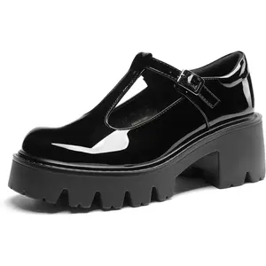 T-Strap Mary Jane Shoes Low Platform Chunky Block Heels Closed Toe Work Pumps Comfortable Round Toe Dress Wedding Party Shoes
